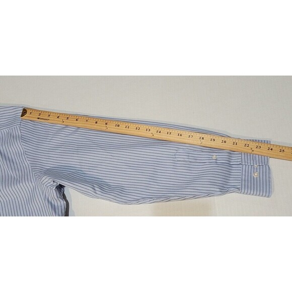 EGARA Shirt Mens XXL 2XL Blue White Striped Button Up Dress Shirt Cotton - Picture 9 of 15